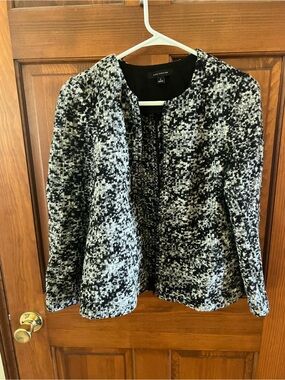 Ann Taylor Black and White Textured Collarless Jacket